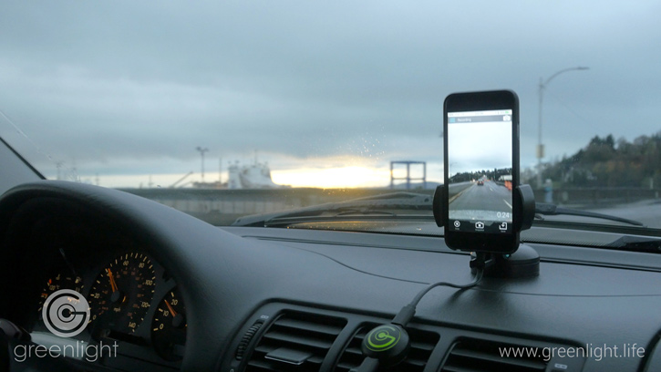 The Greenlight video dash cam is seen here, installed and ready to capture hd video as well as GPS and accelerometer data on any unusual driving incident.  Image Courtesy: Greenlight